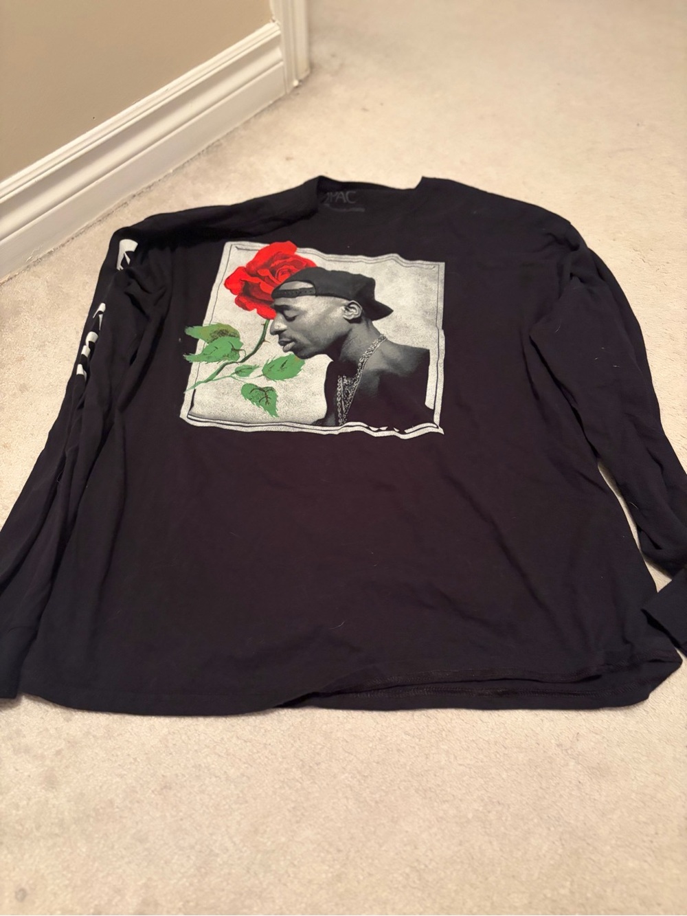 Black Long-Sleeve Graphic Men’s Shirt with Red Rose